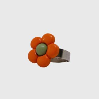 bague verte et orange en forme de fleur