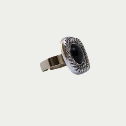 bague chevalière perle gris foncé et métal gris