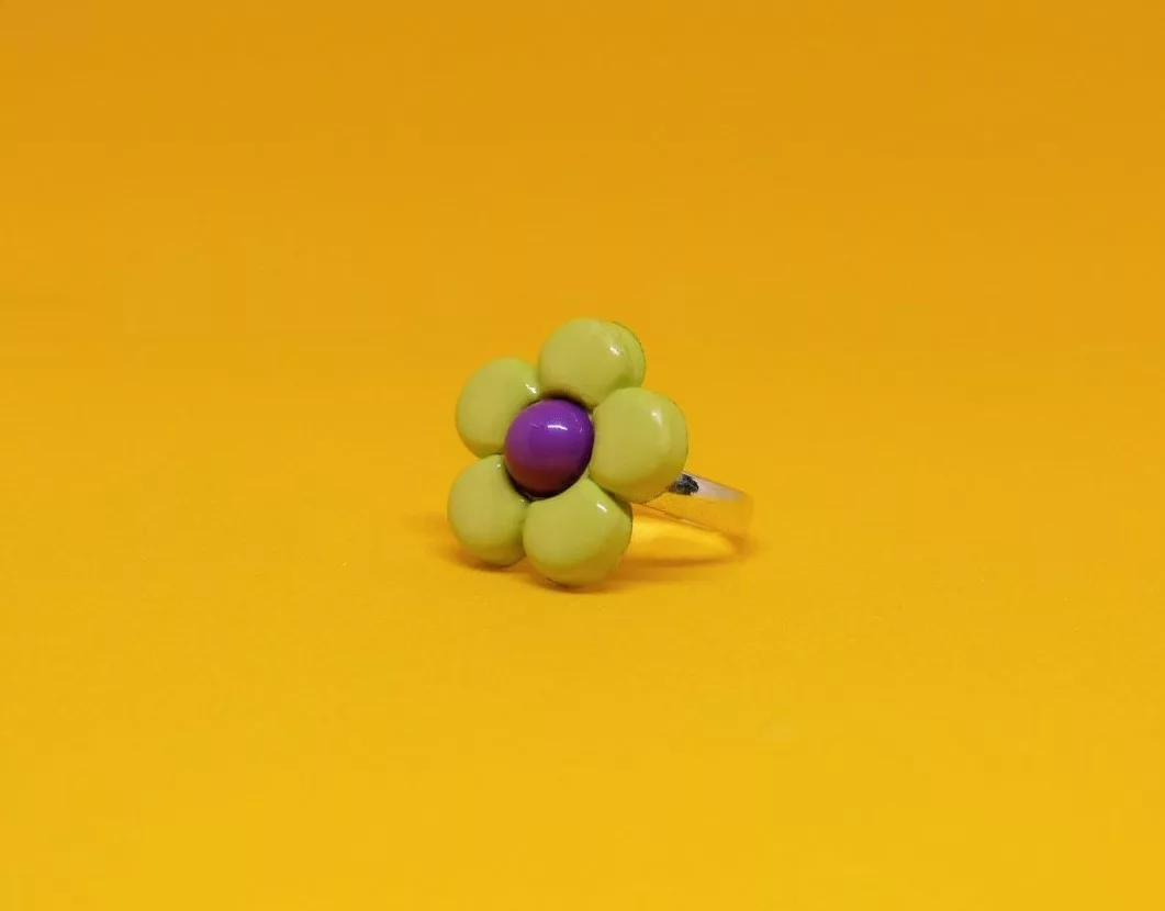 bague enfant fleur verte