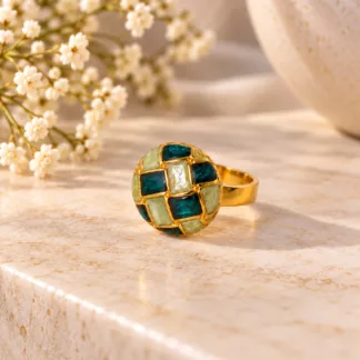 Bague mosaïque verte Byzance en bouton ancien