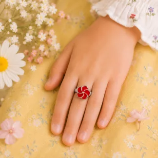 bague fleur rouge pour enfant