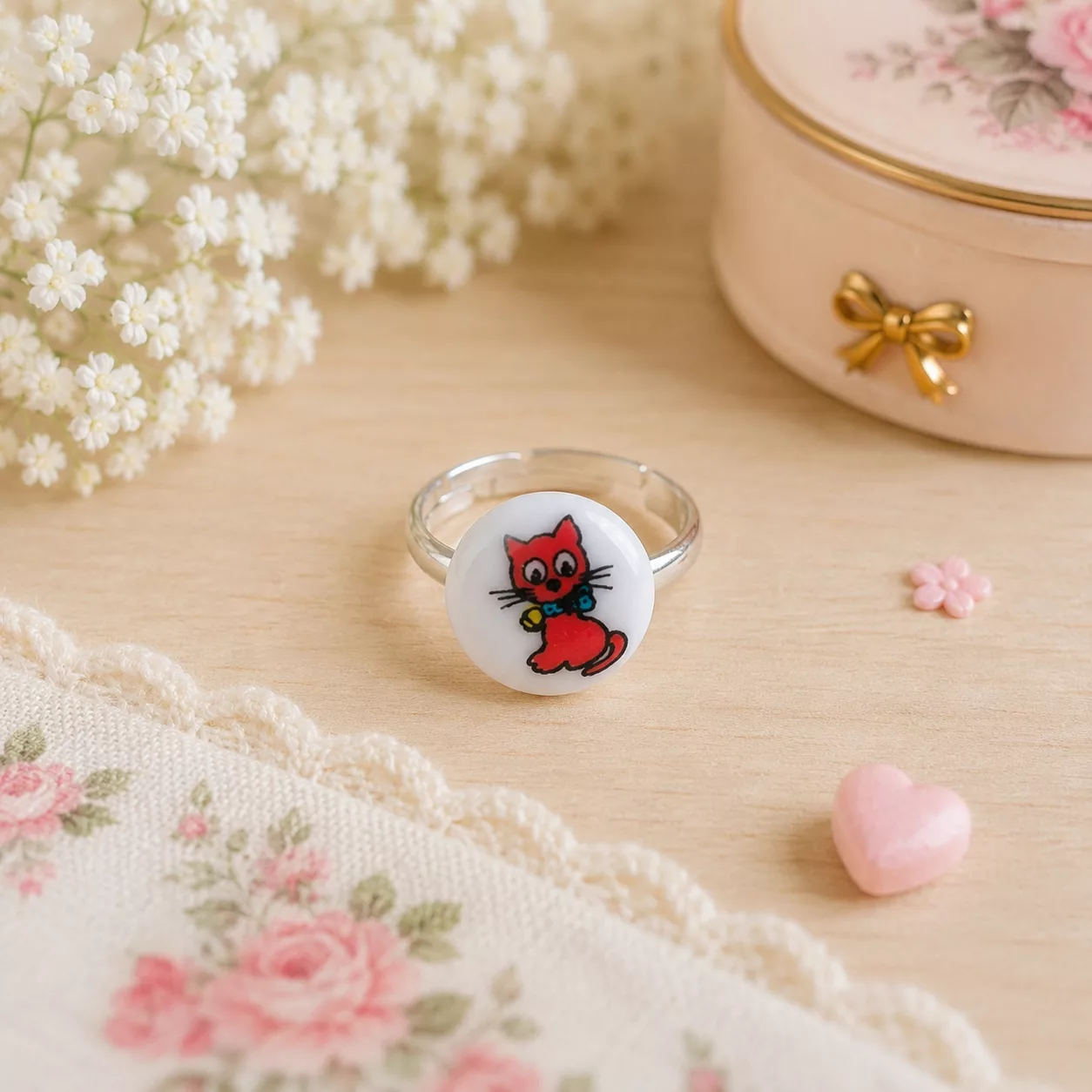 Bague petit chat rouge pour enfant