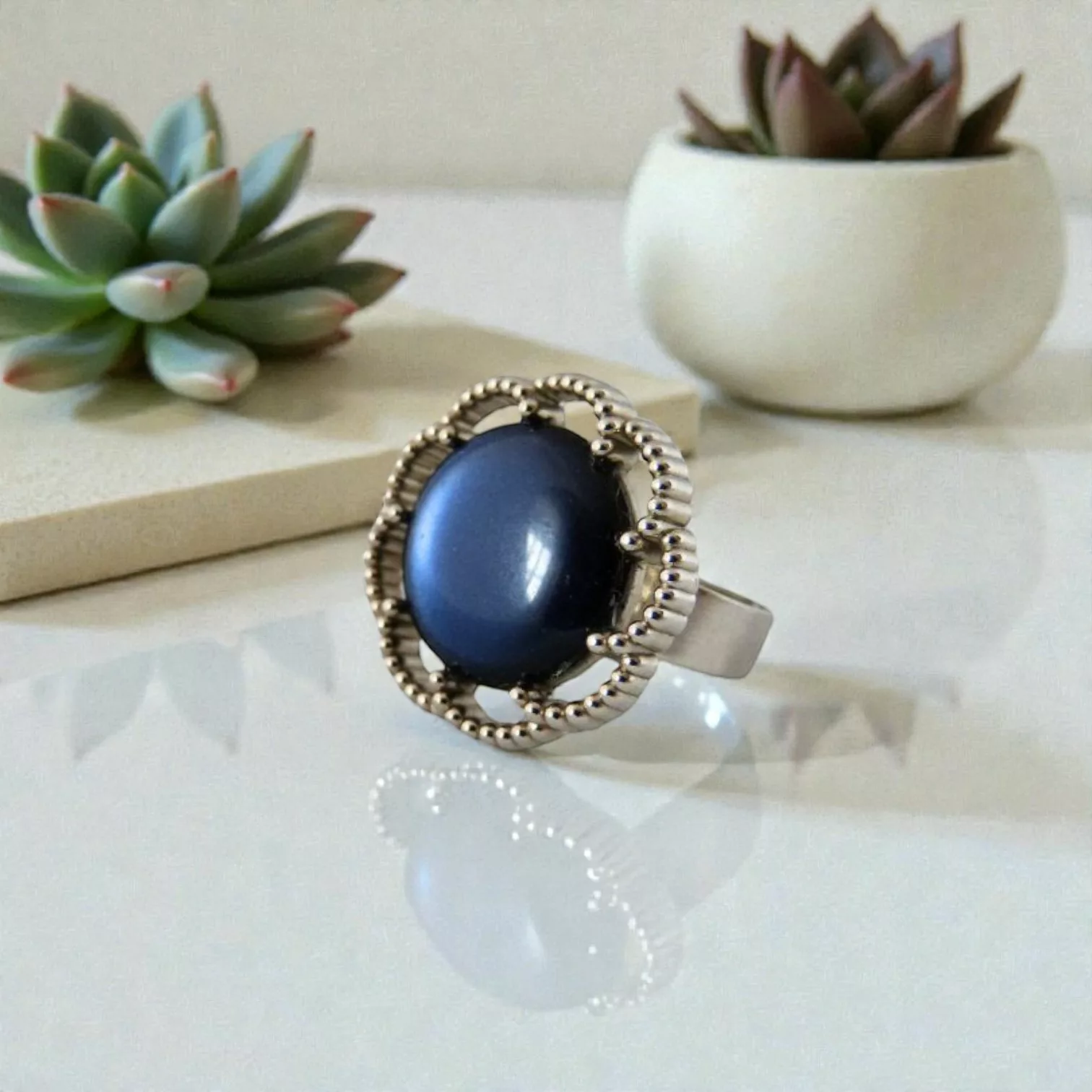 bague fleur bleue