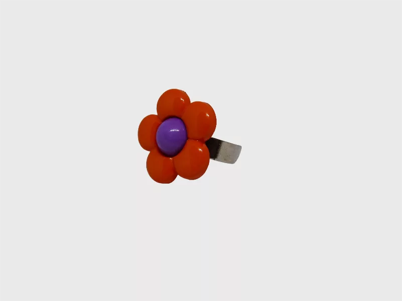bague fleur orange et violette