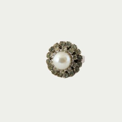 Bague strass et perle blanche