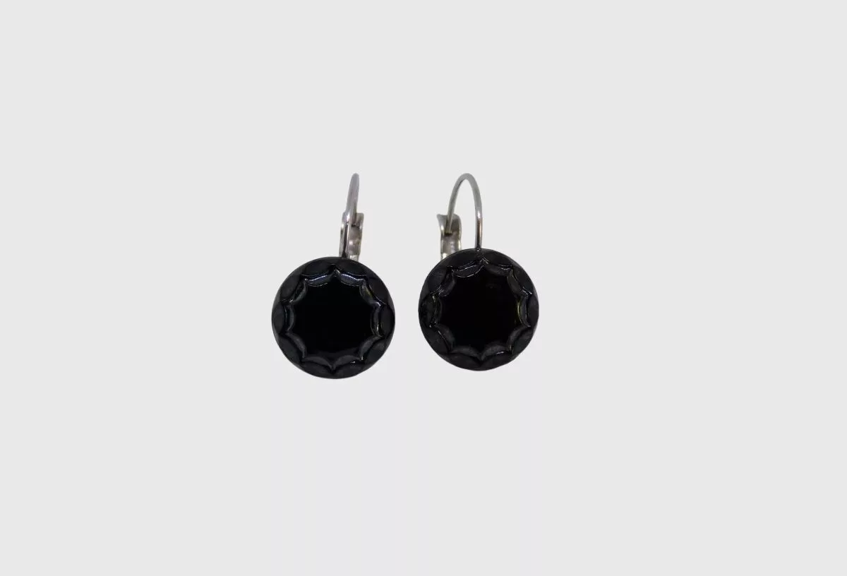 boucles d'oreilles dormeuses en verre noir