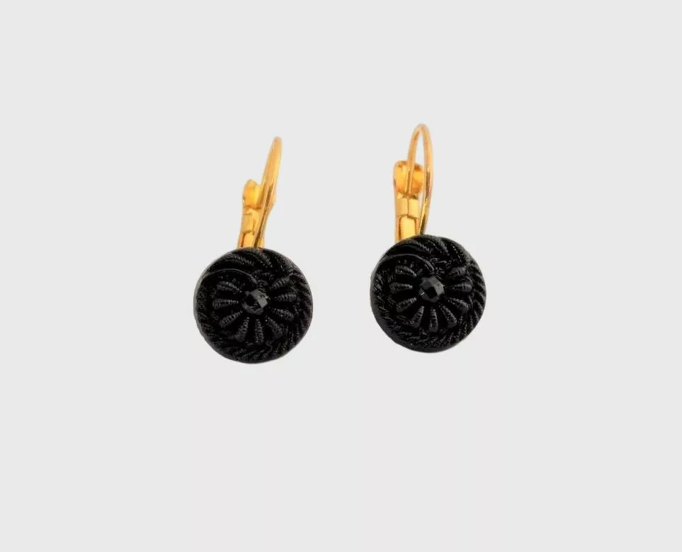 boucles d'oreilles dormeuses en verre noir