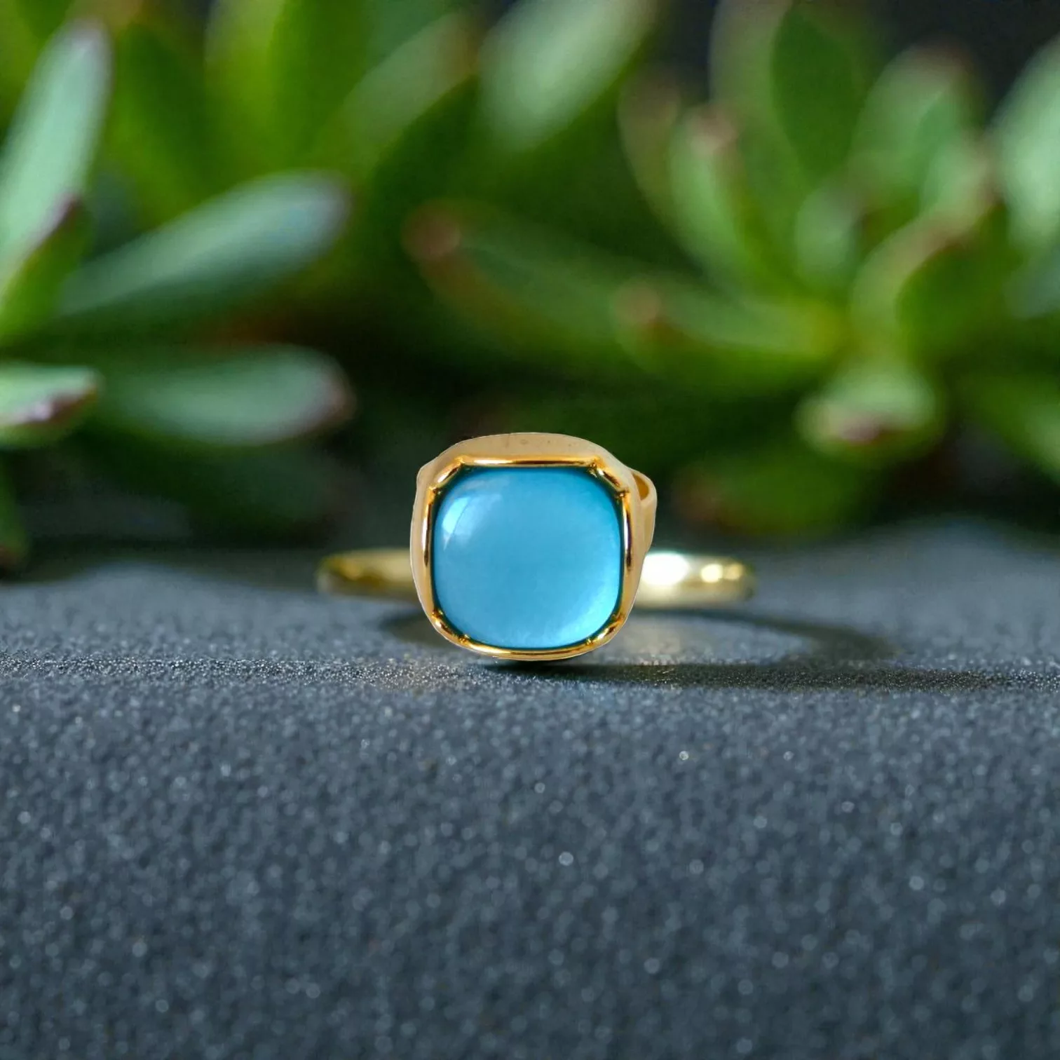bague carrée bleu turquoise