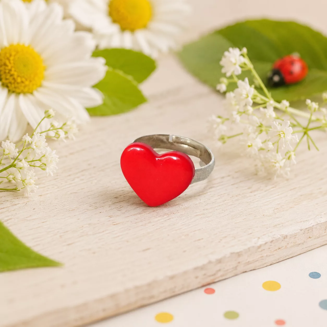 Bague coeur rouge pour petite fille