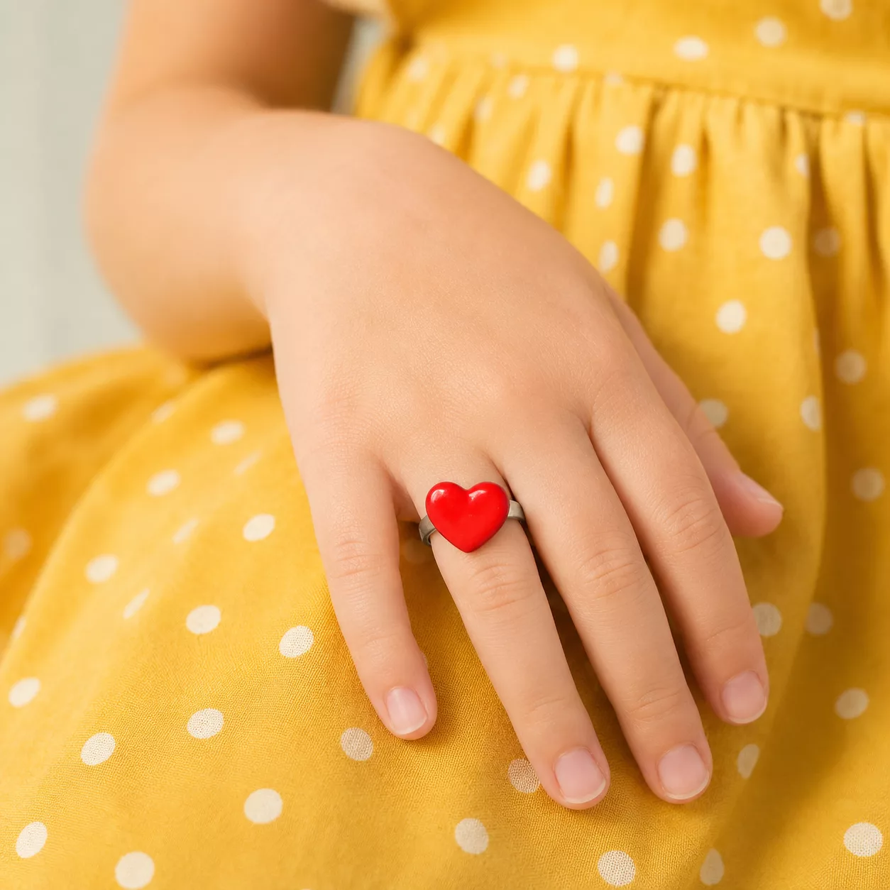 bague pour enfant en forme de coeur rouge