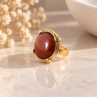 Bague marron dorée Noisette avec ancien bouton brillant et encadrement doré au style rétro