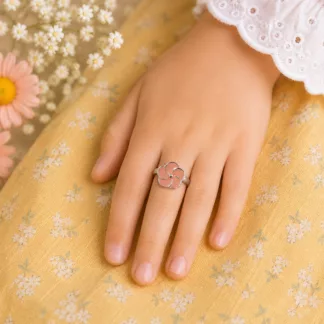 bague pour enfant en forme de fleur rose