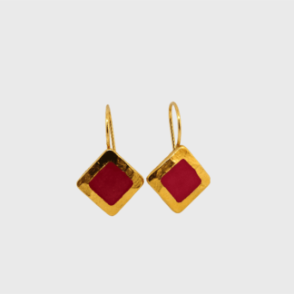 Boucles d'oreilles dormeuses rouges et or