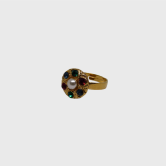 bague multicolore avec perle blanche