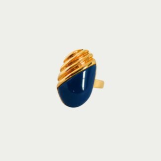 bague ovale bleue et dorée