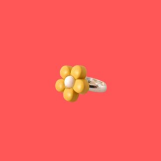 bague enfant fleur jaune et blanche