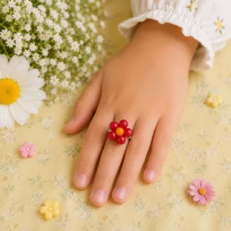 Bague pour enfant fleur rouge et jaune