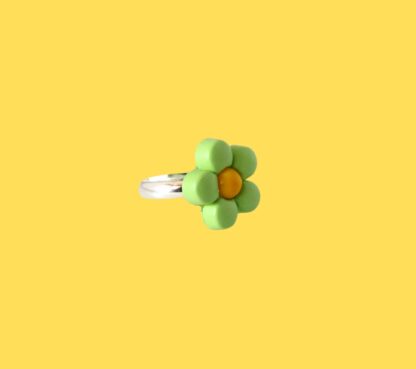 bague enfant fleur verte et jaune