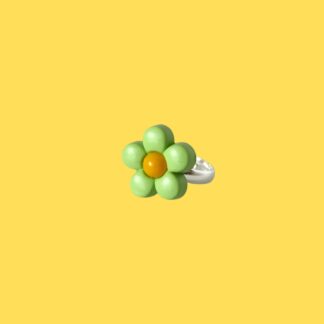 bague enfant fleur verte et jaune