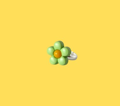 bague enfant fleur verte et jaune