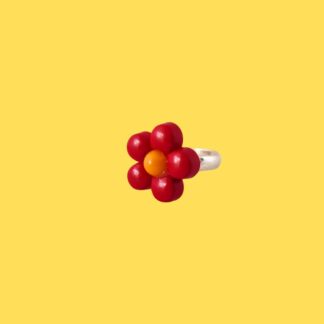 bague enfant fleur rouge et jaune