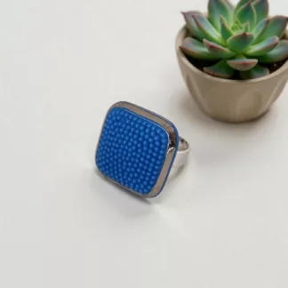 bague carrée bleue