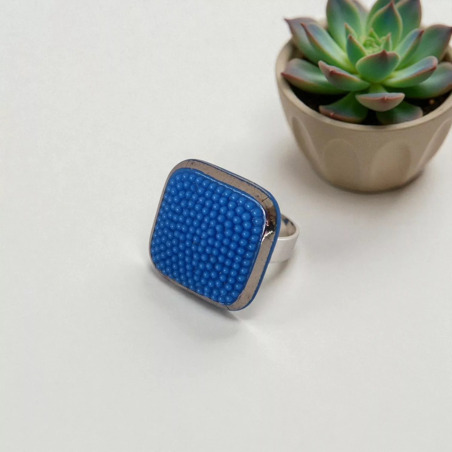 bague carrée bleue