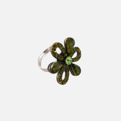 bague fleur strass verts