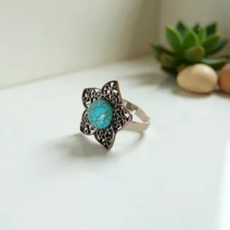 bague turquoise et argentée