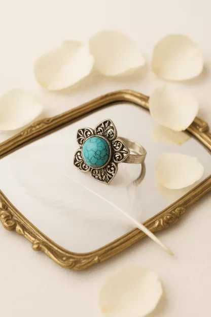 bague turquoise en forme de fleur