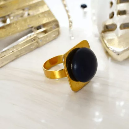bague Riviera bleue marine et dorée
