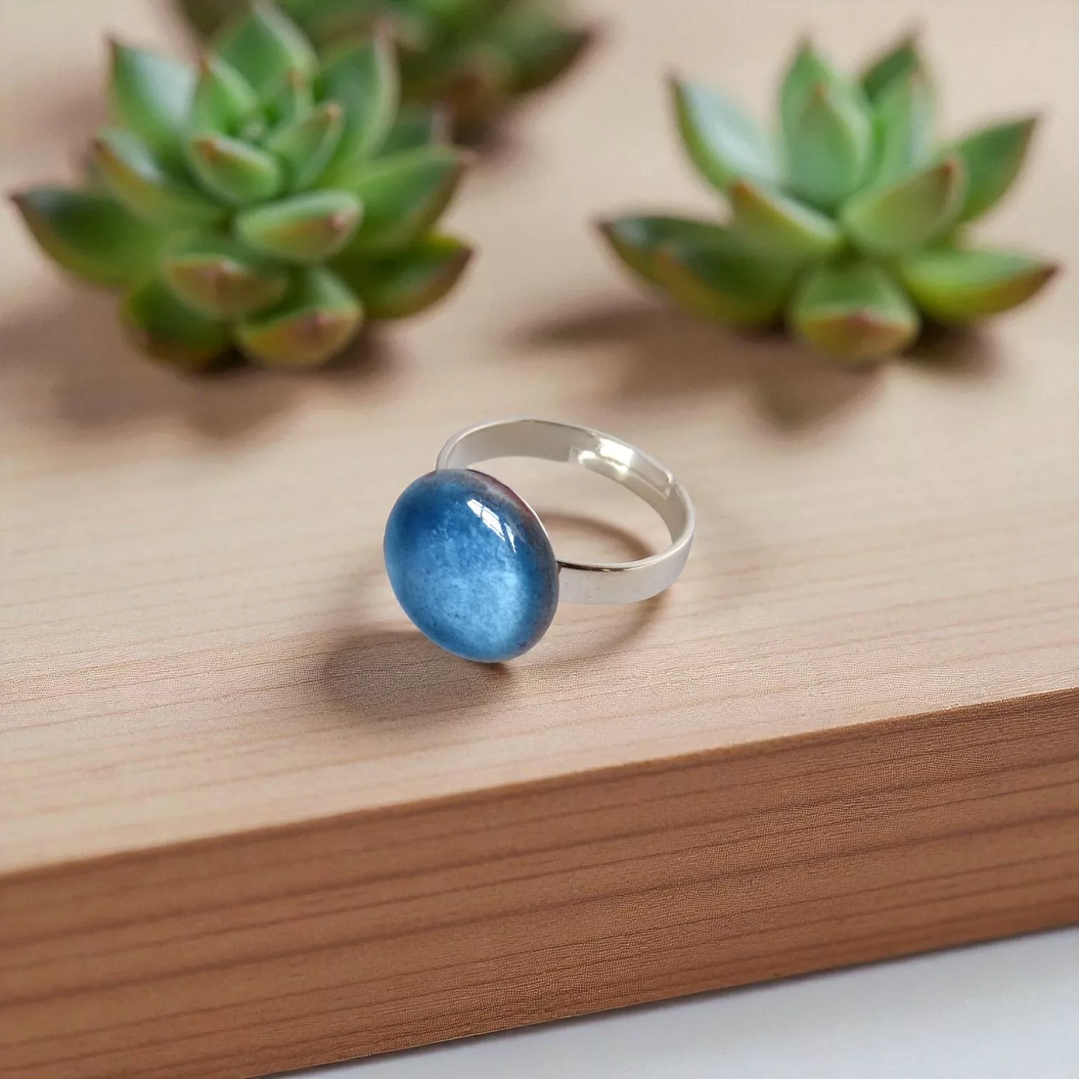 bague céramique bleue