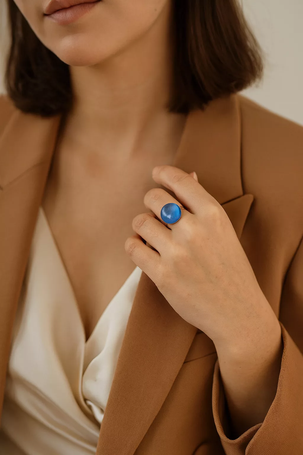 bague céramique bleue