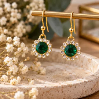 Boucles d'oreilles vert émeraude strass Émeraude Impériale en anciens boutons