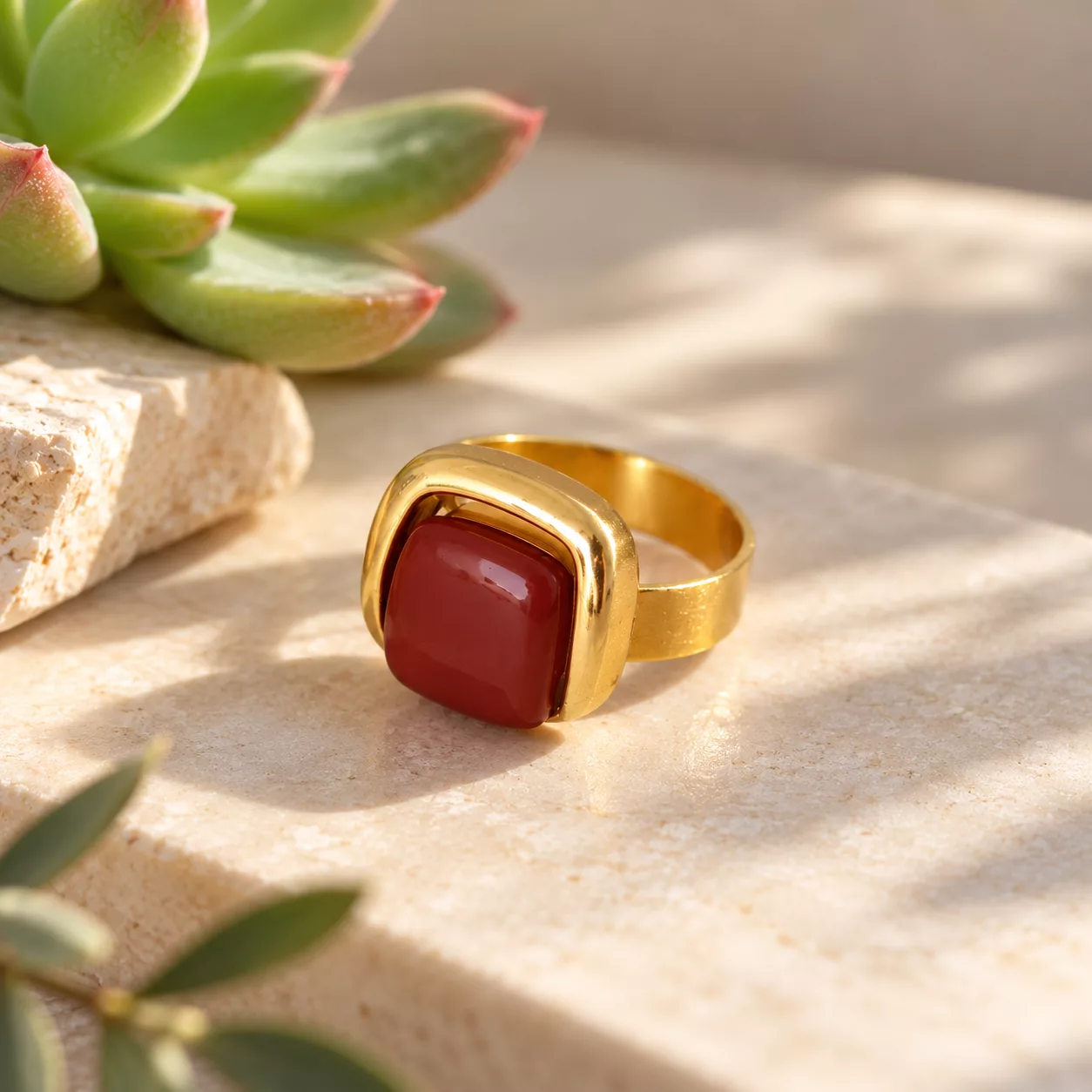 Bague marron et dorée Gina créée à partir d’un ancien bouton
