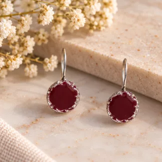 Boucles d’oreilles bordeaux argentées Pourpre d’Argent
