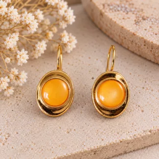 Boucles d’oreilles orange et dorées Éclat d’Orange en anciens boutons